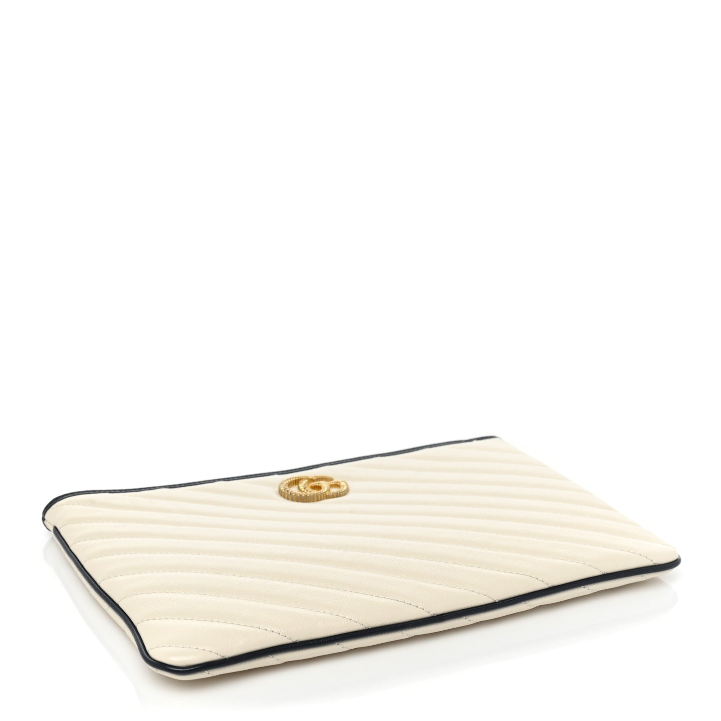 Vintage Effect Calfskin Matelasse Diagonal Torchon GG Marmont Zip Pouch Mystic White Blue Agata