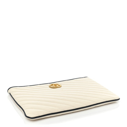 Gucci Vintage Effect Calfskin Matelasse Diagonal Torchon GG Marmont Zip Pouch Mystic White Blue Agata 4 of 10