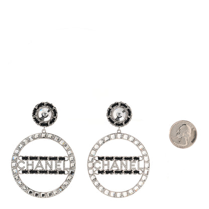 Chanel Crystal Lambskin Chain CC Hoop Clip On Earrings Black Silver 2 of 6