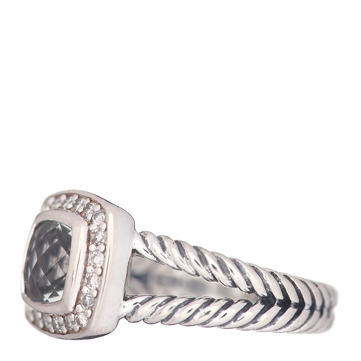 David Yurman Sterling Silver Diamond Prasiolite 7mm Petite Albion Ring 57 8 3 of 5