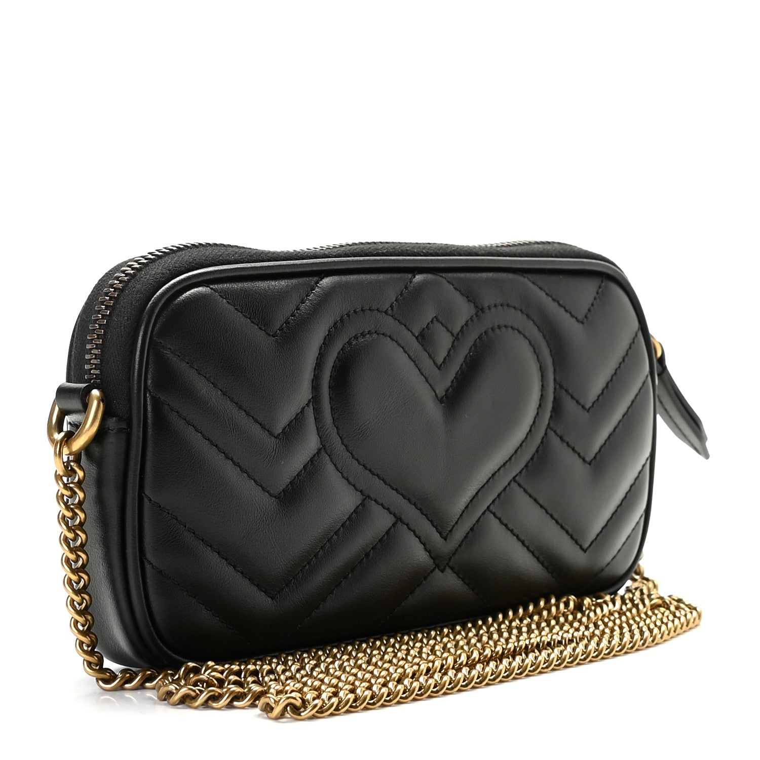 Gucci Calfskin Matelasse Mini GG Marmont Chain Crossbody Bag Black 3 of 8