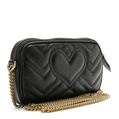 Gucci Calfskin Matelasse Mini GG Marmont Chain Crossbody Bag Black 3 of 8