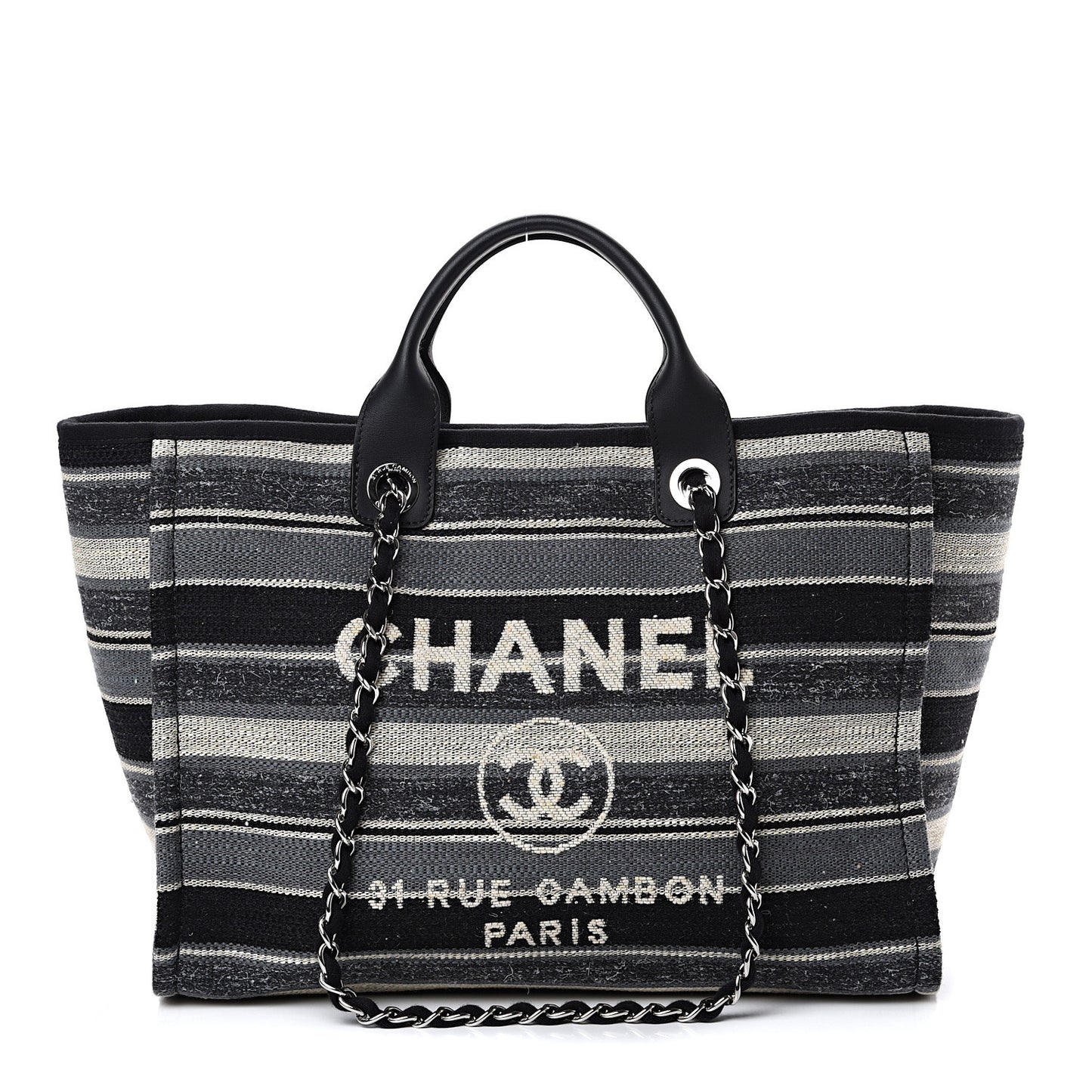 Striped Canvas Medium Deauville Tote Black