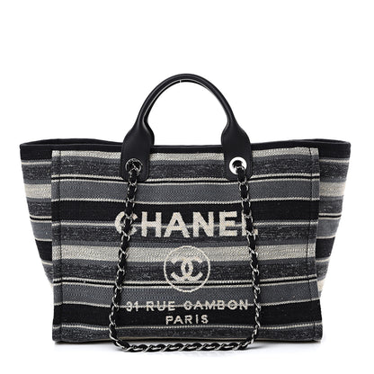 Chanel Striped Canvas Medium Deauville Tote Black 1 of 9