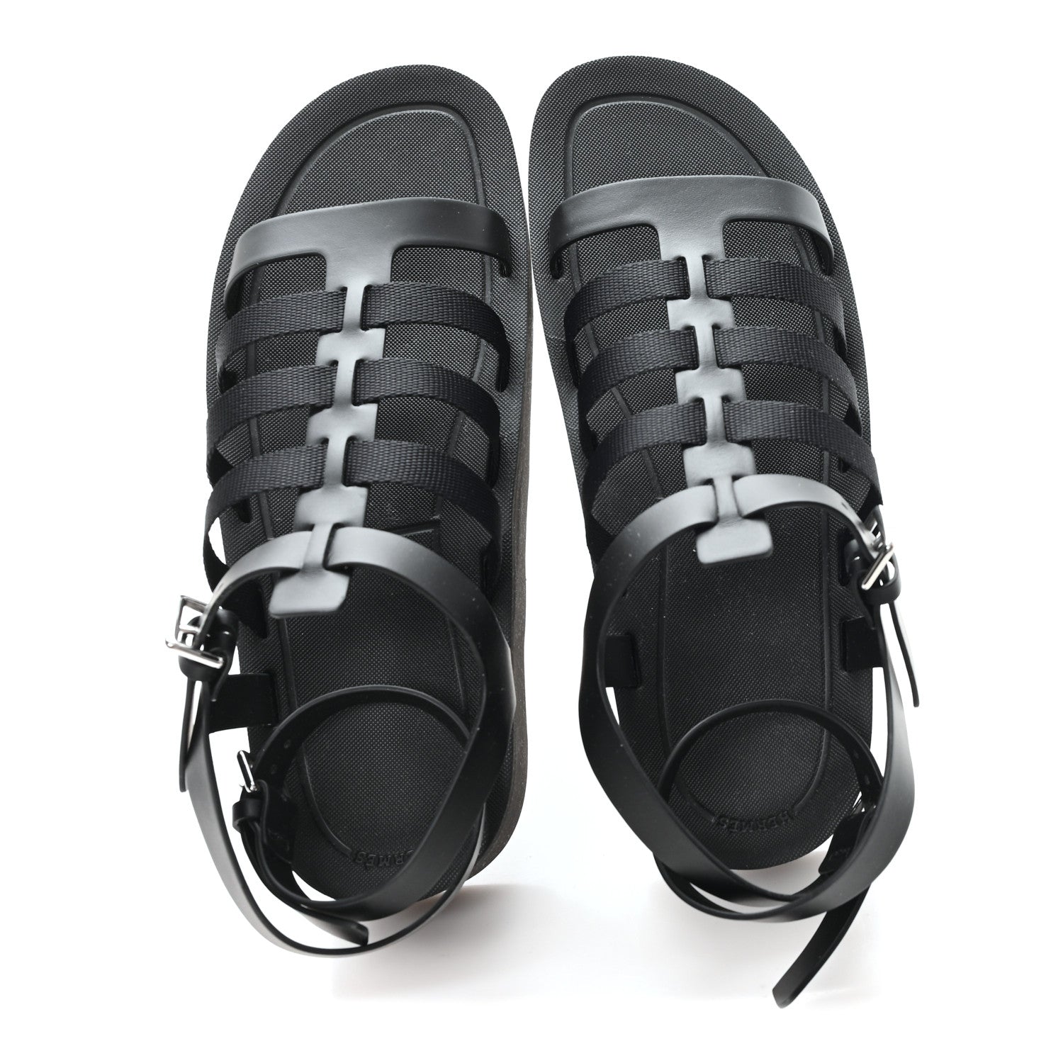 Hermes Calfskin Nylon Jupiter Sandals 40 Black 2 of 9