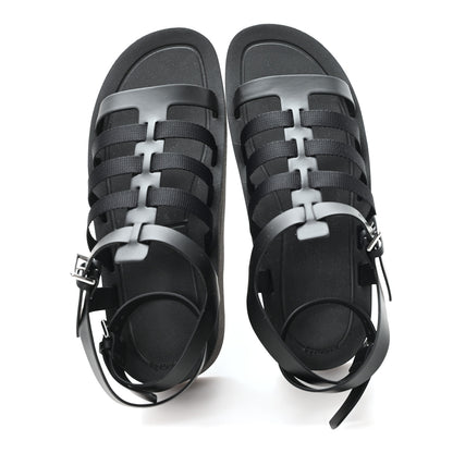Hermes Calfskin Nylon Jupiter Sandals 40 Black 2 of 9