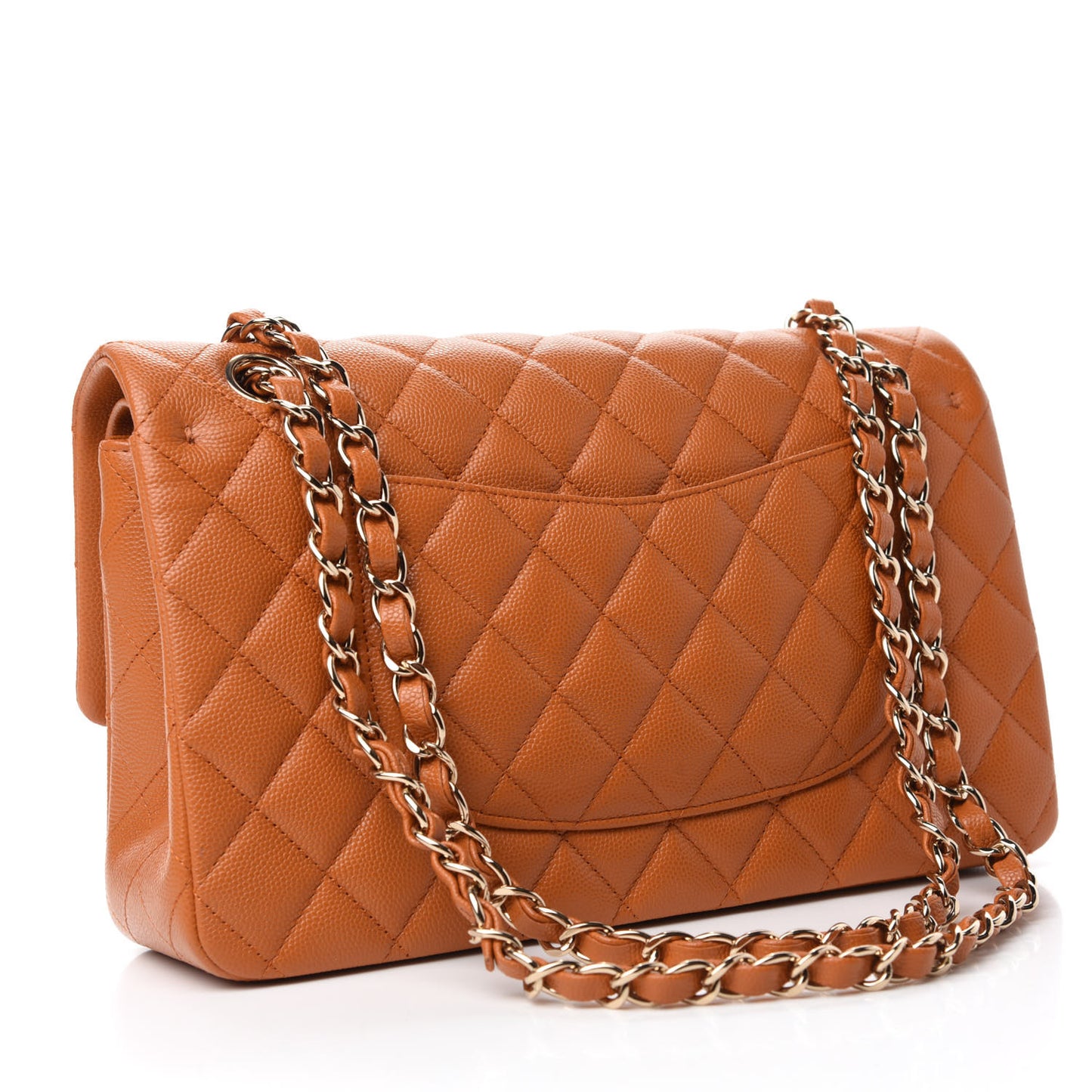 Caviar Quilted Medium Double Flap Light Brown