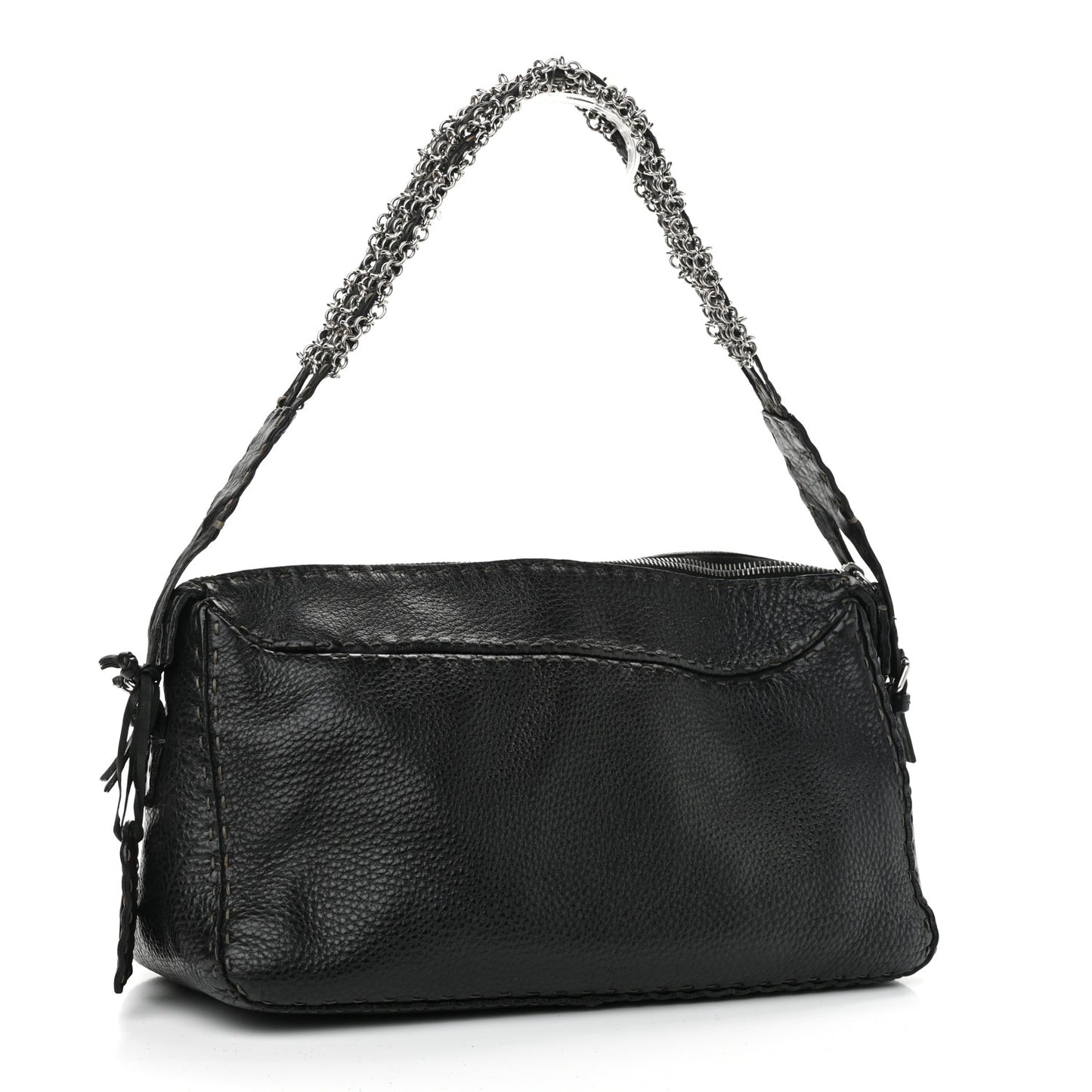 Calfskin Romano Selleria Chain Shoulder Bag Black