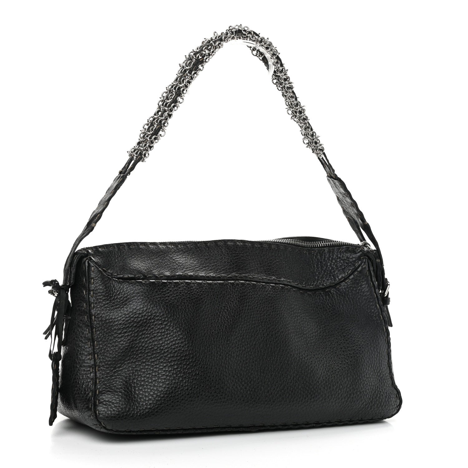 Fendi Calfskin Romano Selleria Chain Shoulder Bag Black 3 of 13