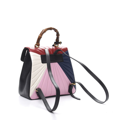 Gucci Calfskin Bamboo Trapuntata Queen Margaret Backpack Blue Agata Hibiscus Red Mystic White Sugar Pink 2 of 14