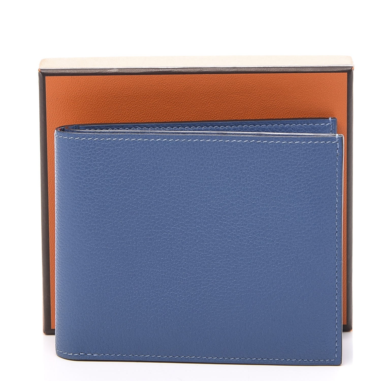 Hermes Evercolor Citizen Twill Compact Wallet Bleu de Galice Rouge Casaque Azur 10 of 10