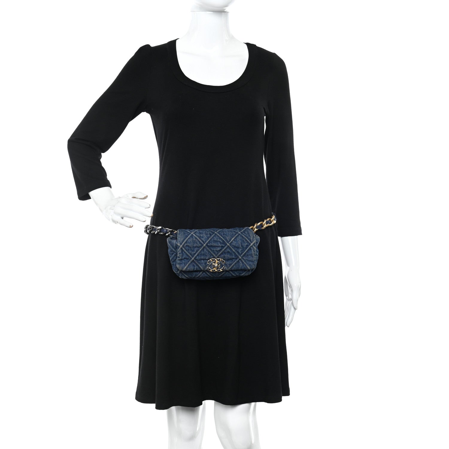 Chanel Denim Quilted Chanel 19 Belt Bag Blue 2 of 15
