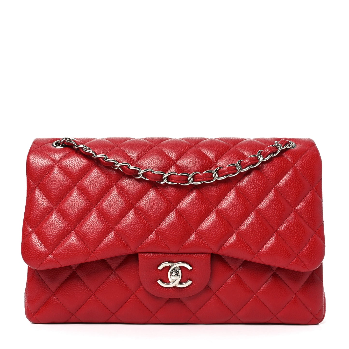 Caviar Quilted Jumbo Double Flap Red