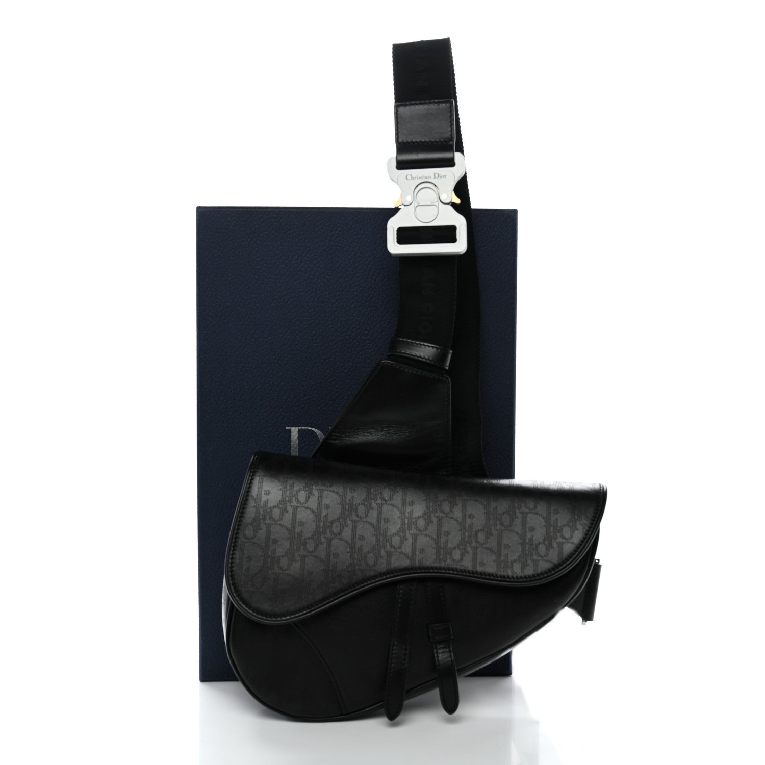 Christian Dior Calfskin Perforated Oblique Galaxy Mens Saddle Bag Black 10 of 10