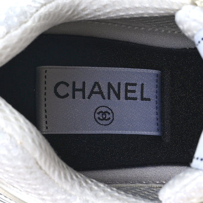Chanel Fabric Laminated Calfskin Stretch CC Womens Sneakers 37.5 White Silver 8 of 9