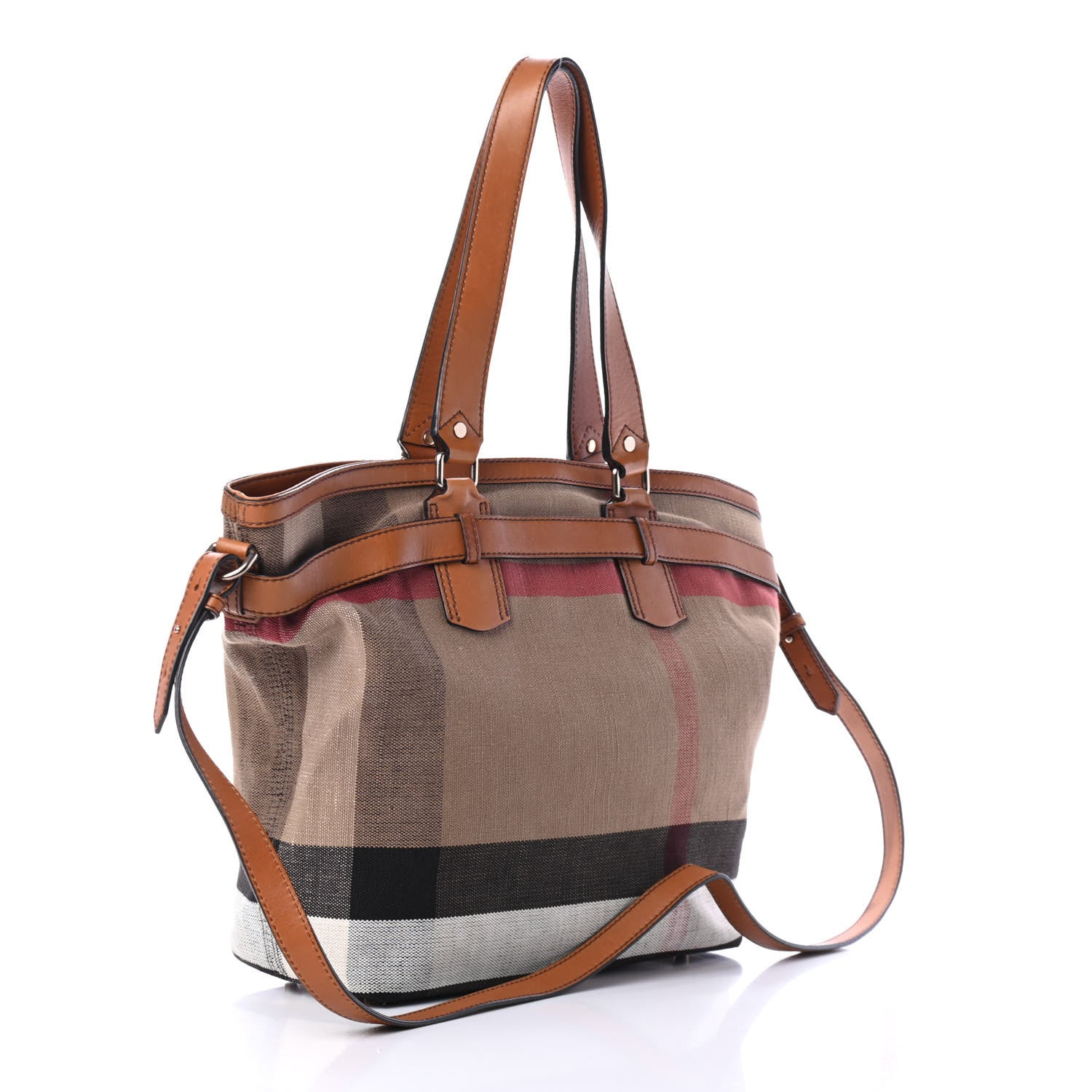 Burberry Canvas Mega Check Medium Traveler Tote Saddle Brown 2 of 4