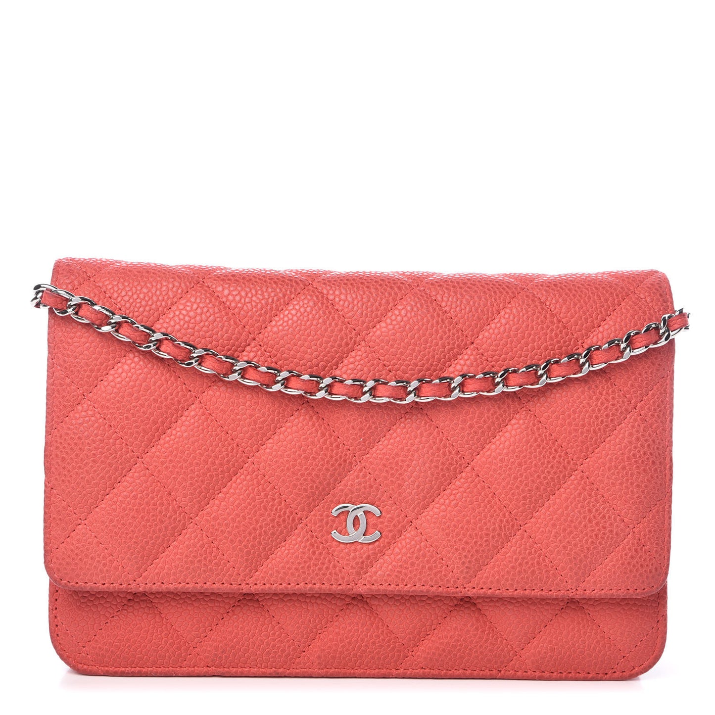 Iridescent Caviar Quilted Wallet on Chain WOC Pink