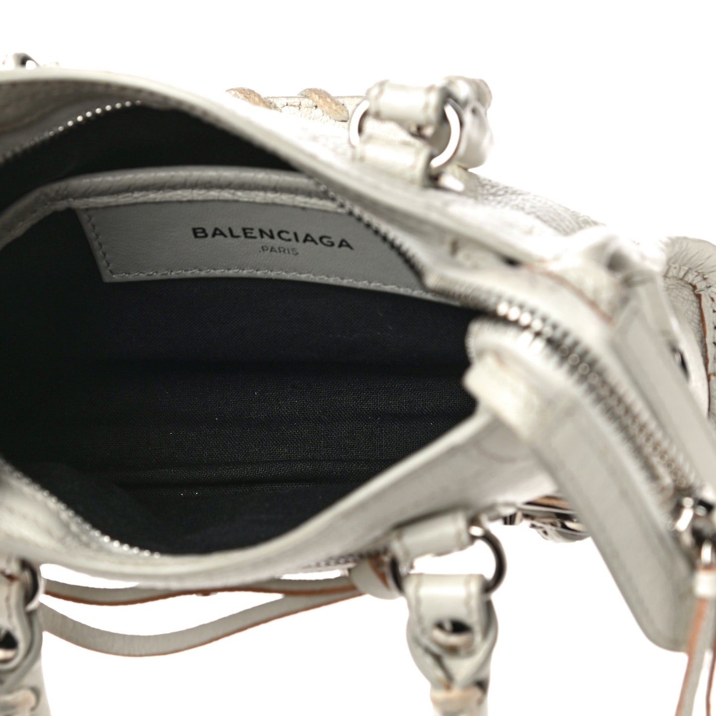 Chevre Silver Metallic Edge Hardware Nano City White
