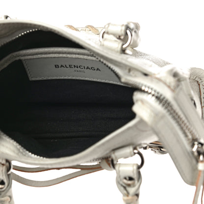 Balenciaga Chevre Silver Metallic Edge Hardware Nano City White 5 of 15