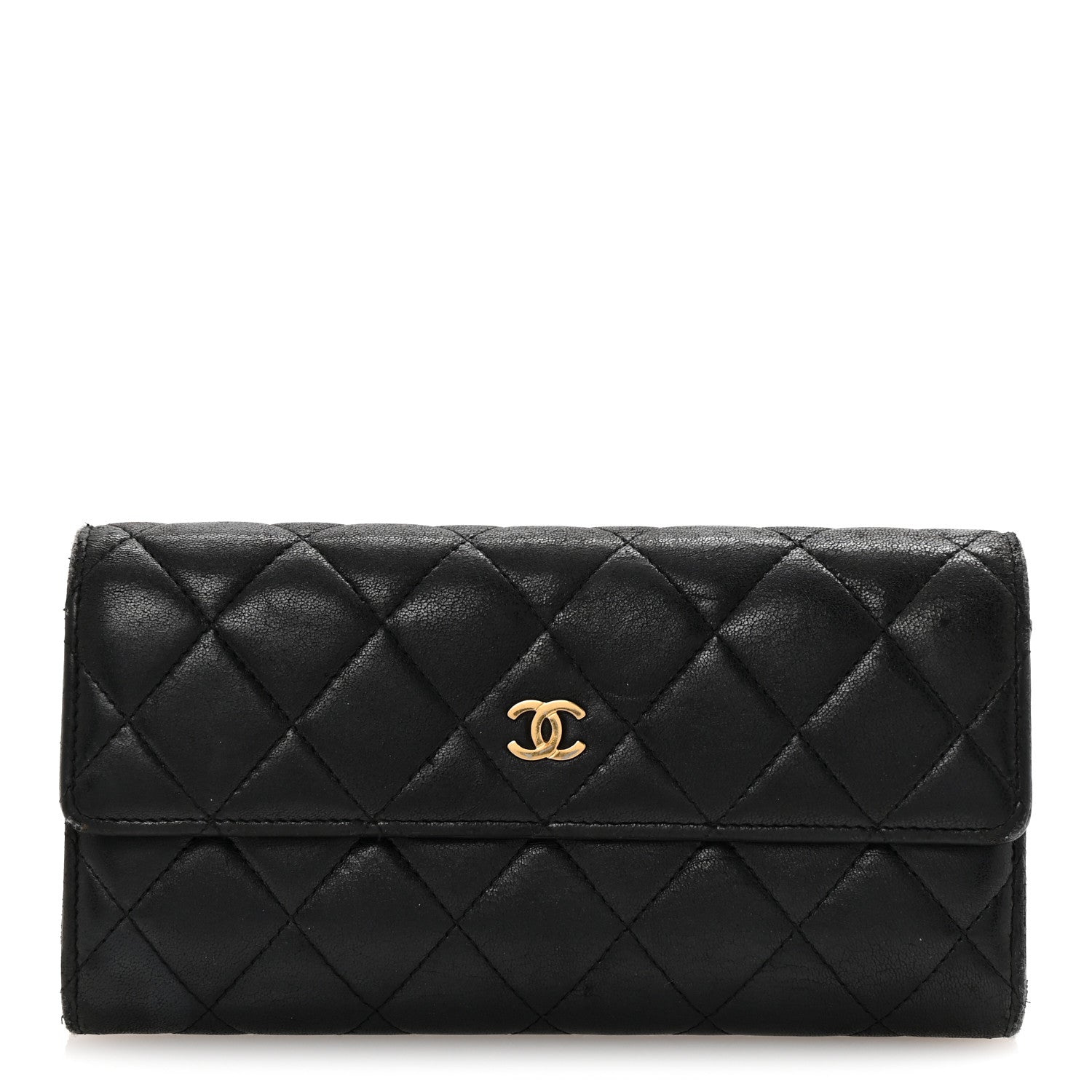Chanel Lambskin Quilted Large Gusset Flap Wallet Black 1 of 9