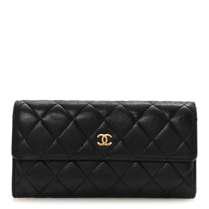 Chanel Lambskin Quilted Large Gusset Flap Wallet Black 1 of 9