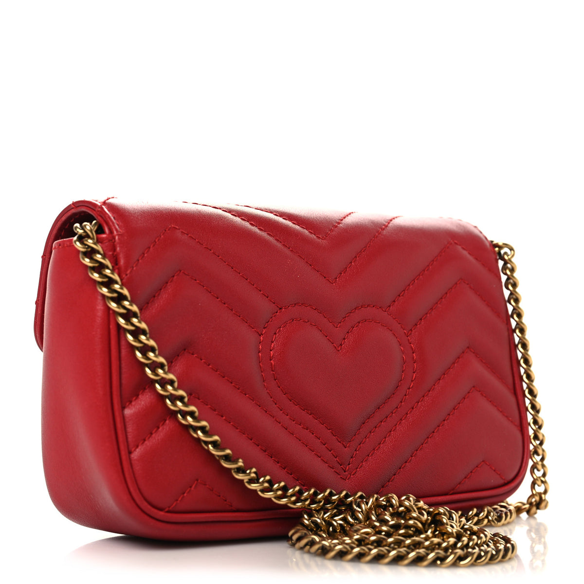 Calfskin Matelasse Super Mini GG Marmont Shoulder Bag Hibiscus Red