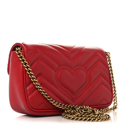 Gucci Calfskin Matelasse Super Mini GG Marmont Shoulder Bag Hibiscus Red 3 of 12