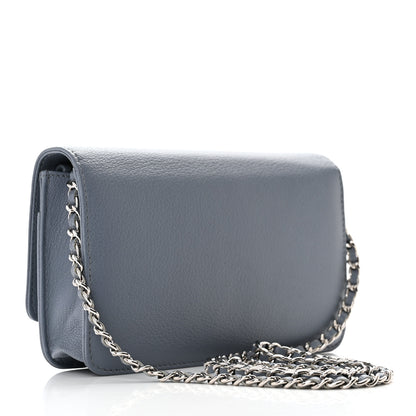 Chanel Goatskin Embossed Wallet On Chain WOC Blue 3 of 13