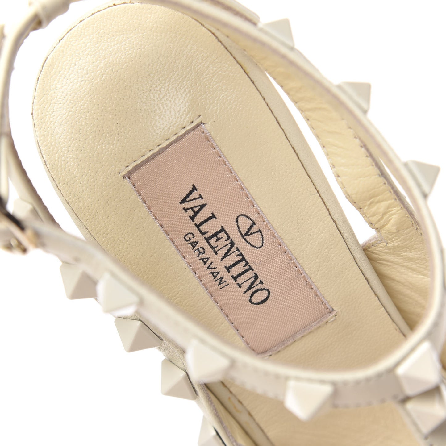 Calfskin Lacquered Monochrome Rockstud Ankle Strap 100mm Pumps 36.5 Ivory