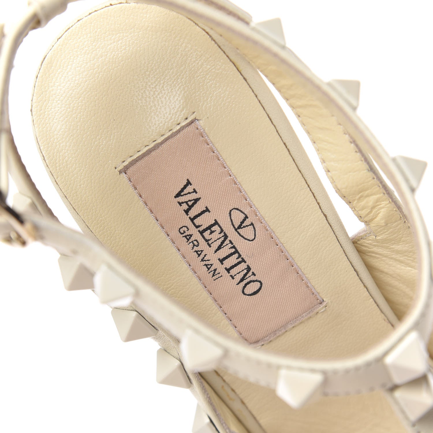 Valentino Garavani Calfskin Lacquered Monochrome Rockstud Ankle Strap 100mm Pumps 36.5 Ivory 8 of 10