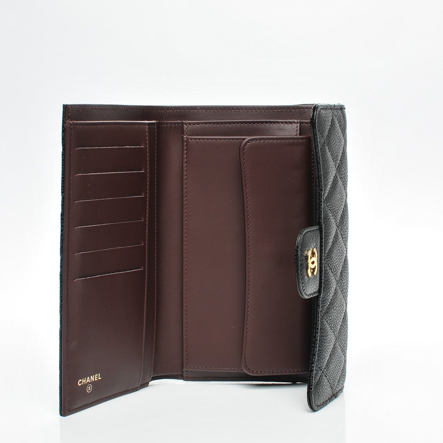 Caviar Quilted Long Flap Wallet Black