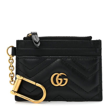 Gucci Calfskin Matelasse Chevron GG Marmont Key Case Card Holder Black 1 of 7