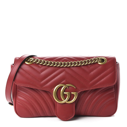 Gucci Calfskin Matelasse Small GG Marmont Shoulder Bag Hibiscus Red 1 of 10