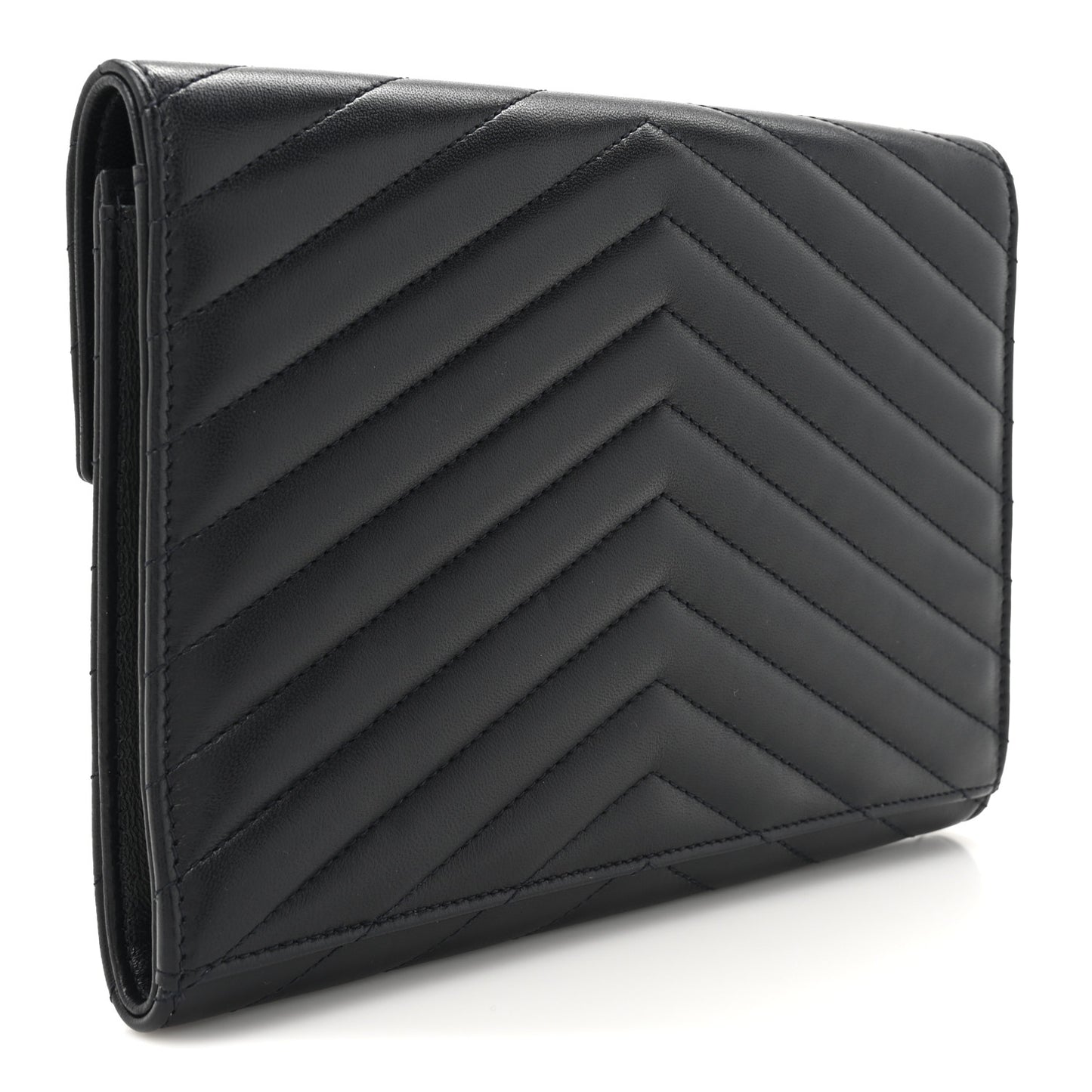 Lambskin Matelasse Chevron Monogram Cassandre Flap Pouch Navy