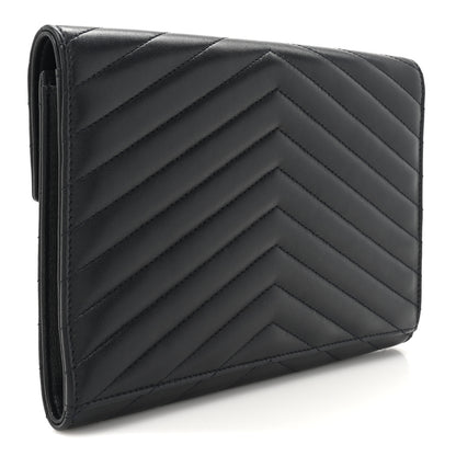 Saint Laurent Lambskin Matelasse Chevron Monogram Cassandre Flap Pouch Navy 3 of 8