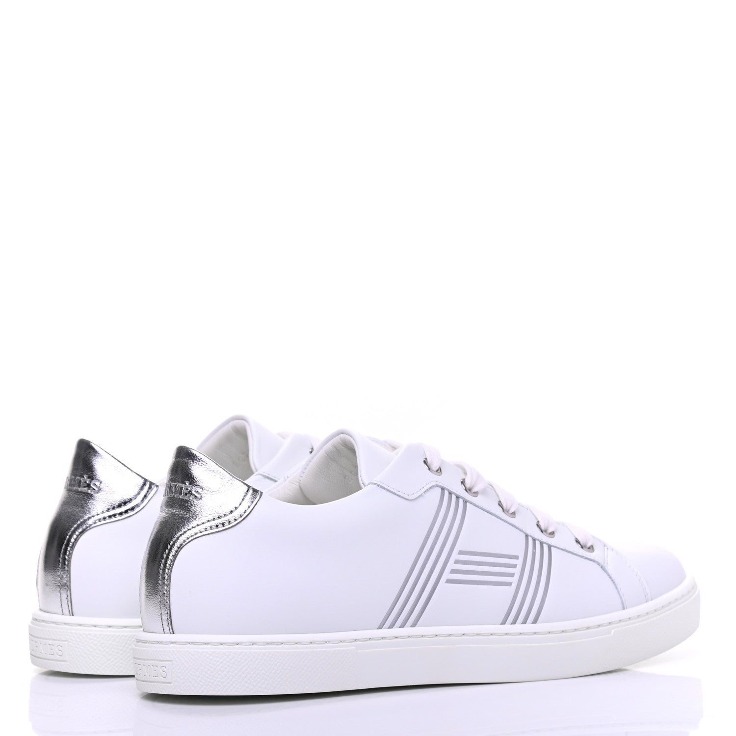 Hermes Calfskin Womens Advantage Sneakers 38 White Gris Argente 4 of 9