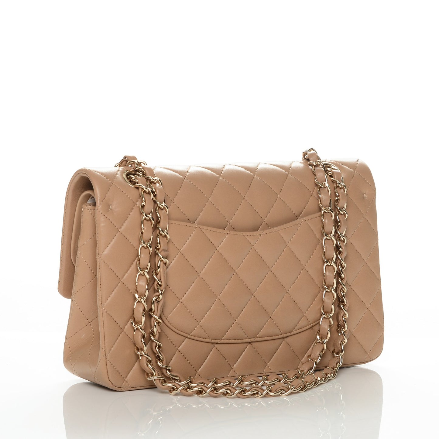 Lambskin Quilted Medium Double Flap Beige