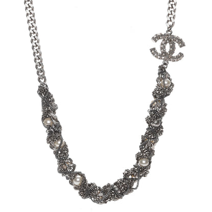 Chanel Pearl Chain CC Short Necklace Silver 1 of 7