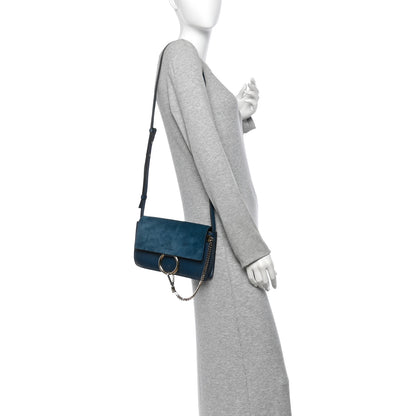Chloe Suede Calfskin Small Faye Shoulder Bag Majolica Blue 2 of 14