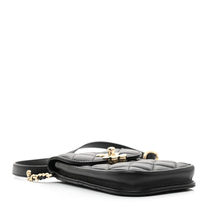 Chanel Lambskin Quilted Phone Chain Clutch Waist Bag Black 4 of 12