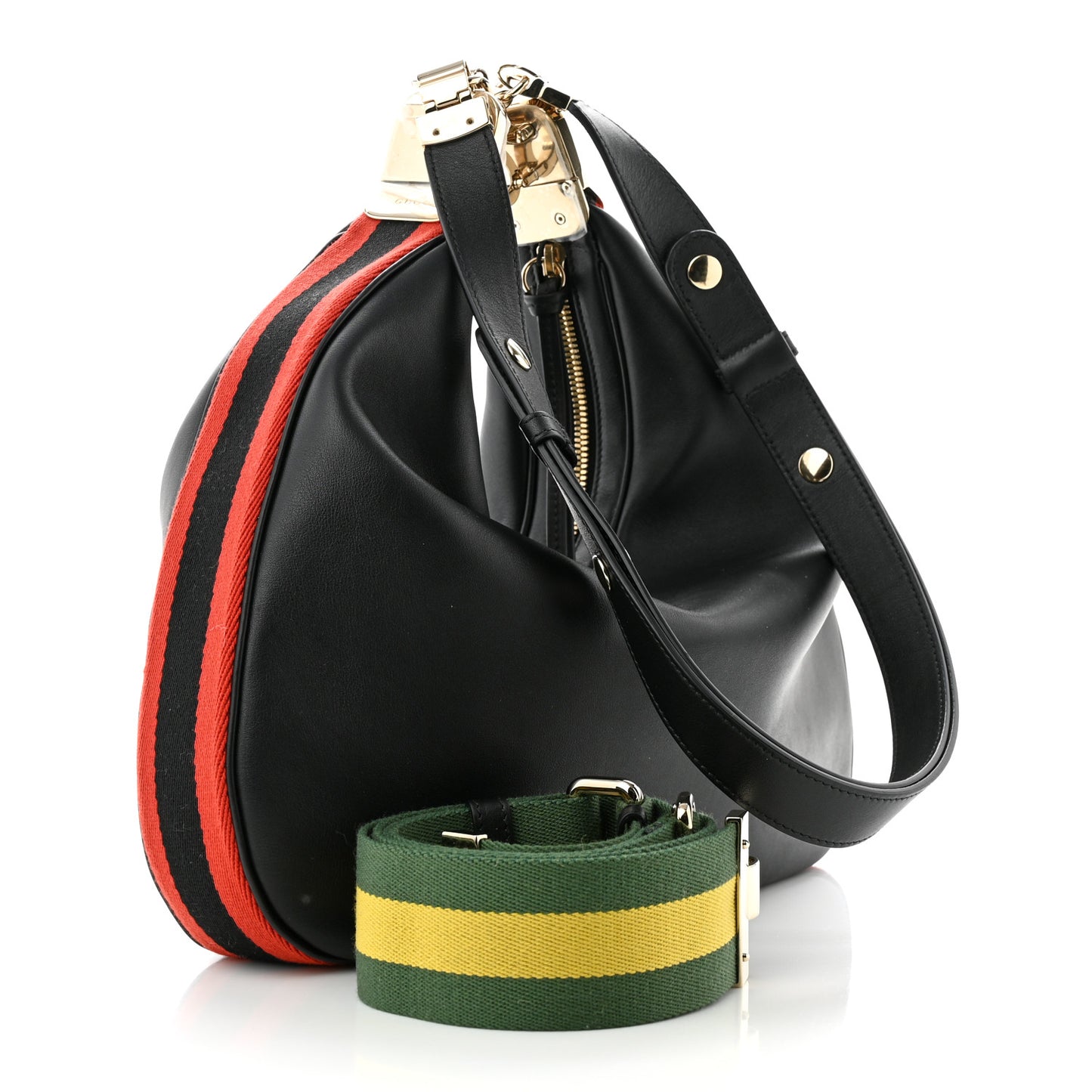 Aria Calfskin Web Large Attache Shoulder Bag Black
