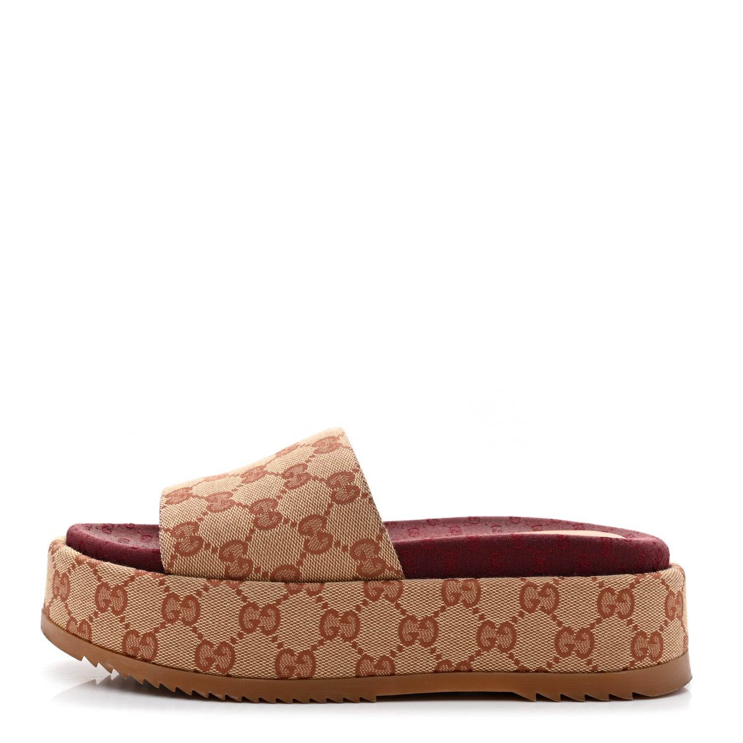 Gucci Canvas GG Monogram Angelina Platform Slide Sandals 37 Beige Ruggine 1 of 8