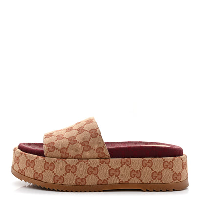 Gucci Canvas GG Monogram Angelina Platform Slide Sandals 37 Beige Ruggine 1 of 8