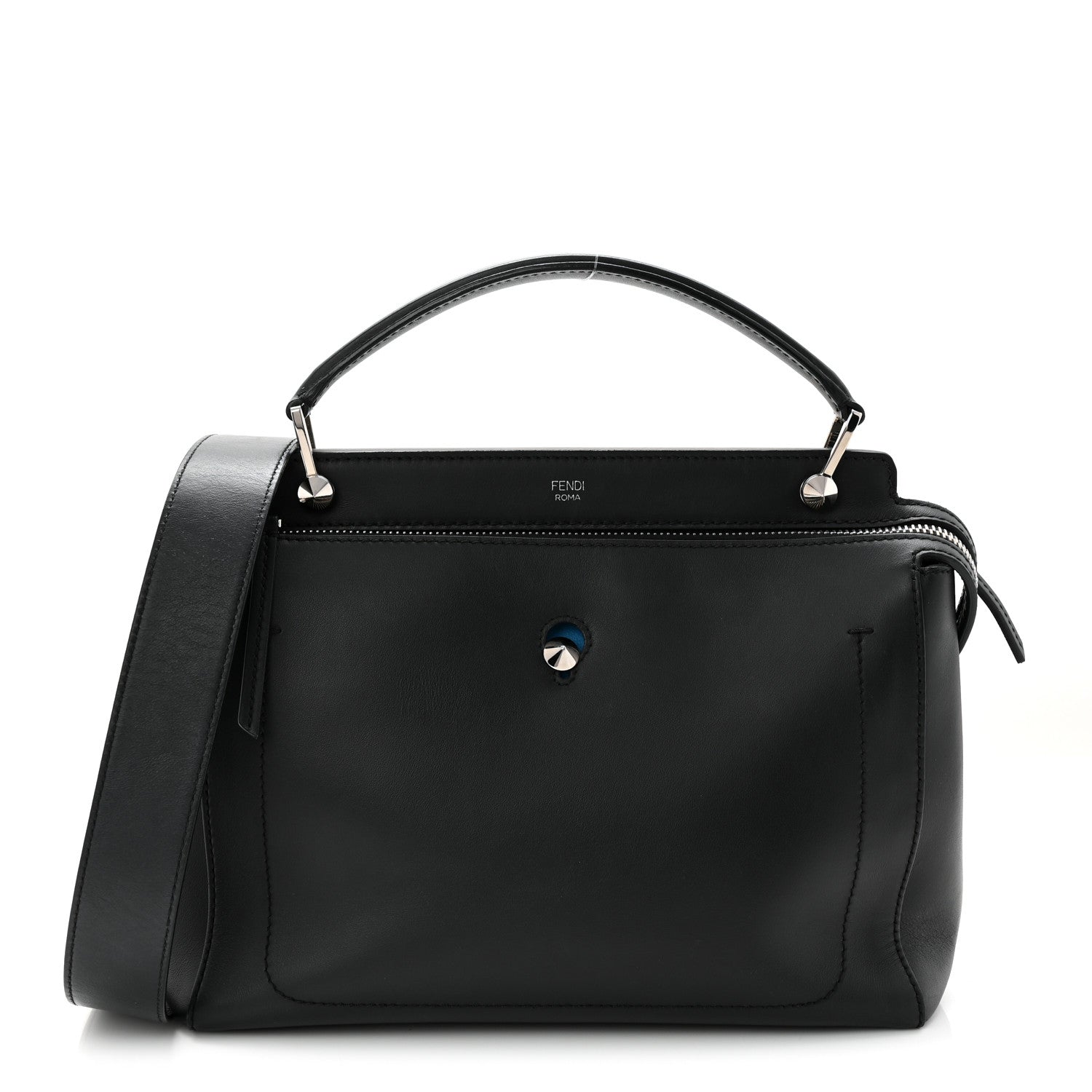 Fendi Vitello Baltico Dolce DotCom Satchel Black Blue Royal 1 of 10