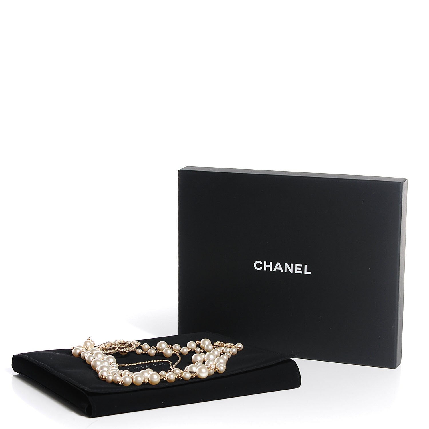 Chanel Swarovski Crystal Pearl Camellia Necklace Gold 5 of 5
