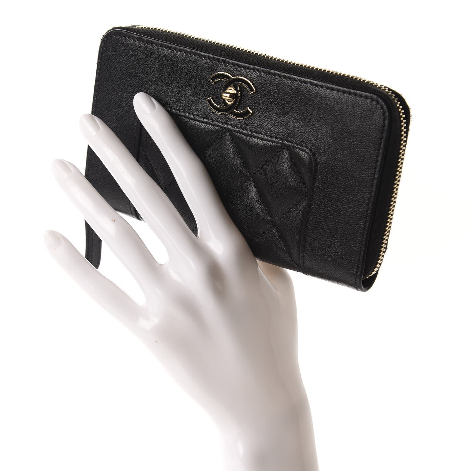 Chanel Sheepskin Quilted Mademoiselle Vintage Zip Around Wallet Black 2 of 8