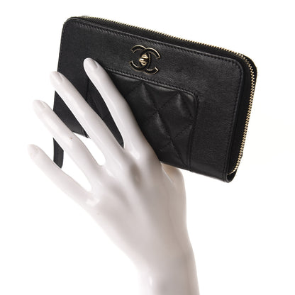 Chanel Sheepskin Quilted Mademoiselle Vintage Zip Around Wallet Black 2 of 8