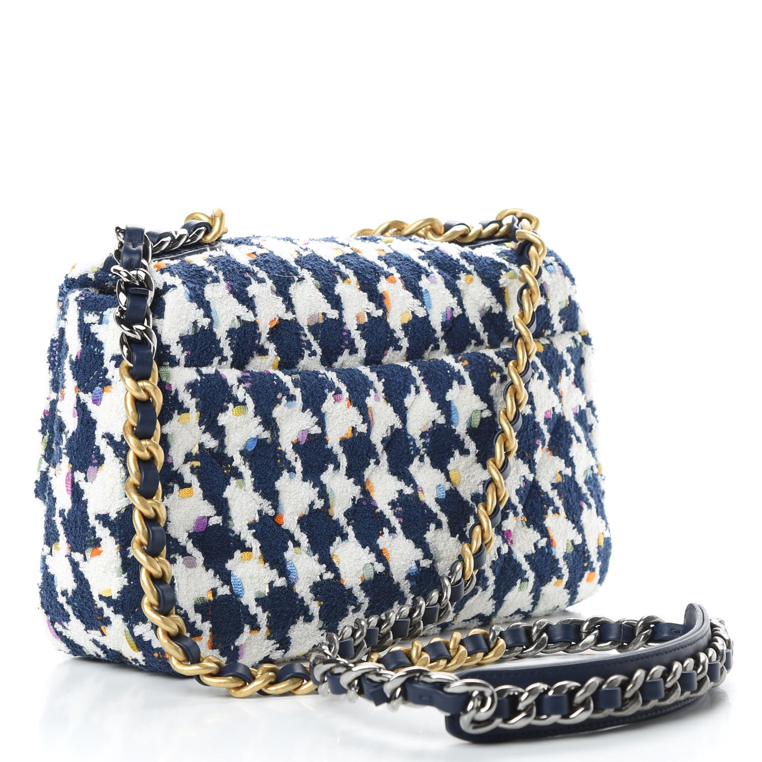 Chanel Tweed Quilted Medium Chanel 19 Flap Ecru Navy Blue Multicolor 3 of 10