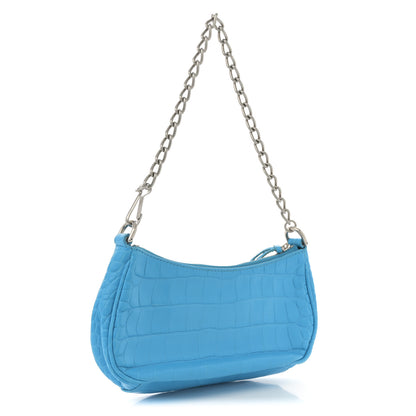 Balenciaga Extra Supple Calfskin Crocodile Embossed Crystal Mini Le Cagole Purse With Chain Cyan 2 of 10