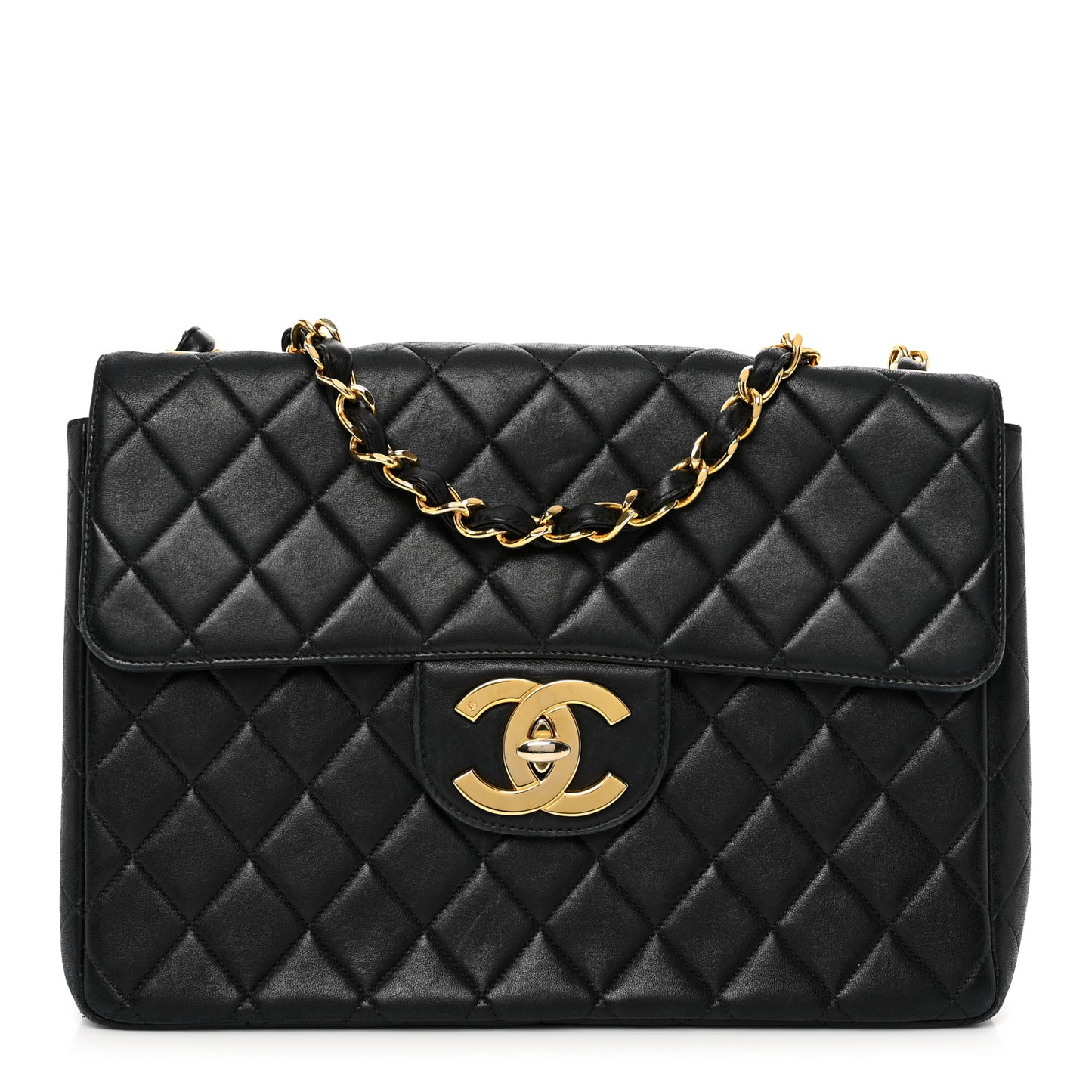 Lambskin Quilted XL Jumbo Single Flap Black
